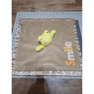Carters Smile Green Frog Lovey Security Blanket Rattle Beige Brown Satin Back